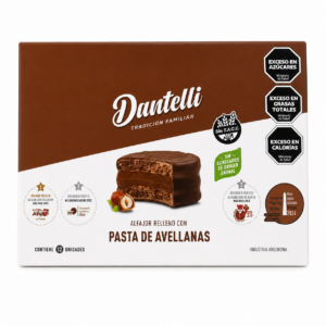 Caja Alfajor "Dantelli" relleno con pasta de avellanas x 12u x 50gr