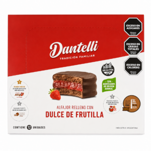 Caja Alfajor "Dantelli" de dulce de frutilla 12u x 40gr